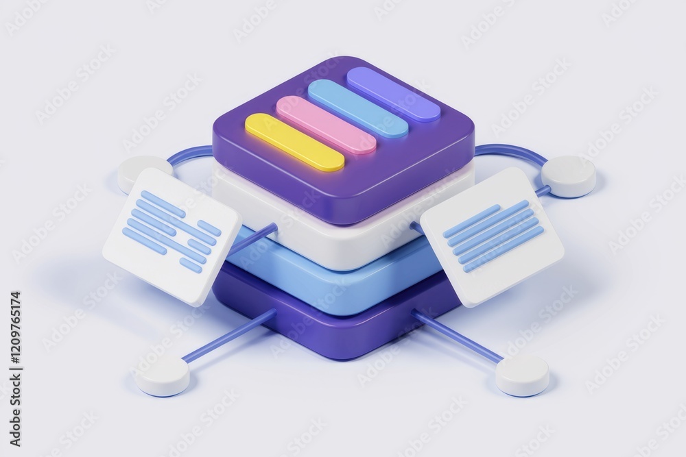 Fototapete 3d illustration of data storage and connected files, showcasing data management and networking.