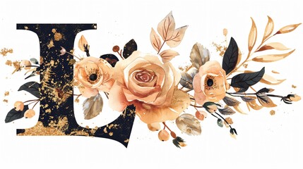 Luxurious Gold Black Letter L Alphabet Letterhead Watercolor Design