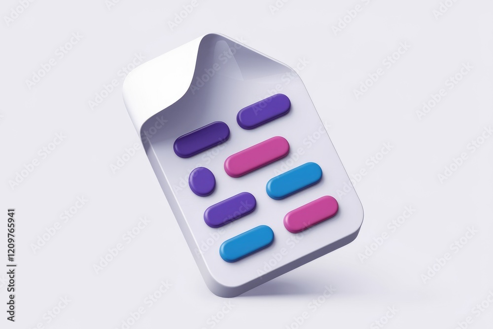 Poster Abstract 3D render of a white document with colorful buttons, representing data or code.