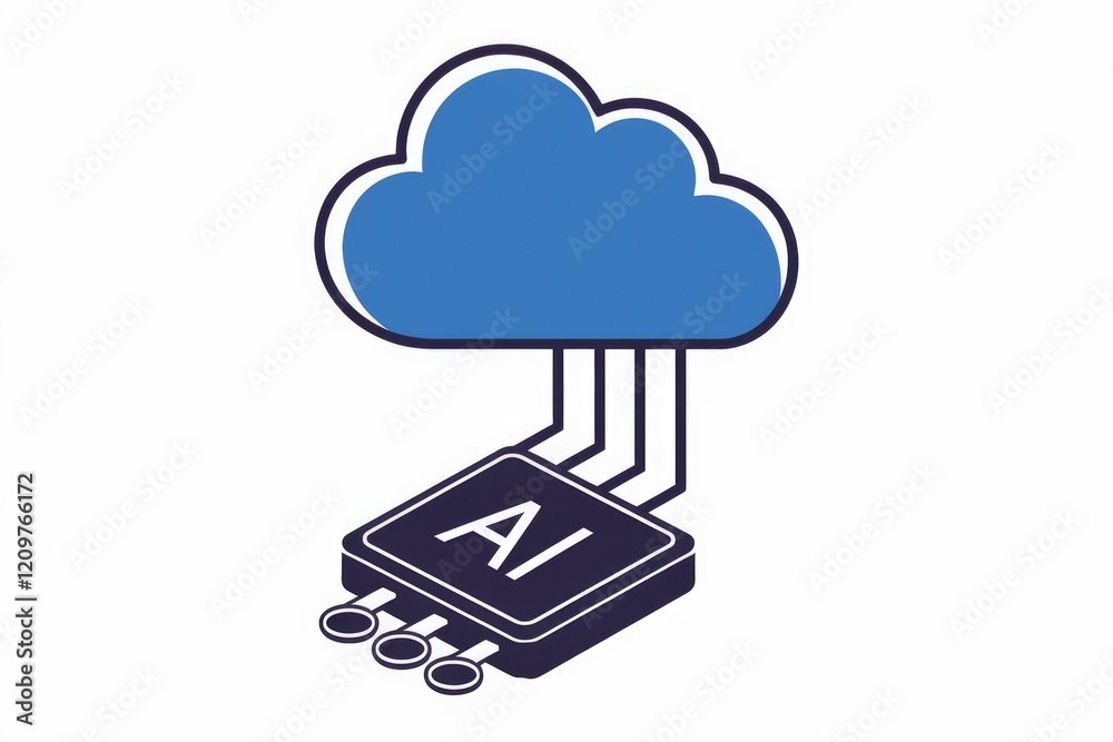 Aufkleber Cloud-based AI, connecting cloud computing to artificial intelligence processing.
