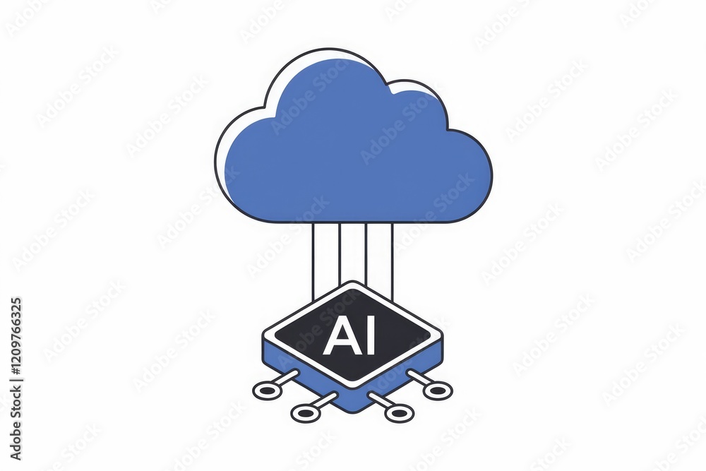 Poster Cloud-based AI system depicted, showcasing intelligent processing and data storage.