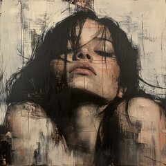 Serene Woman Portrait: Abstract Painting