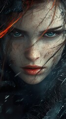 Intense Woman Portrait: Fierce Gaze, Red Hair
