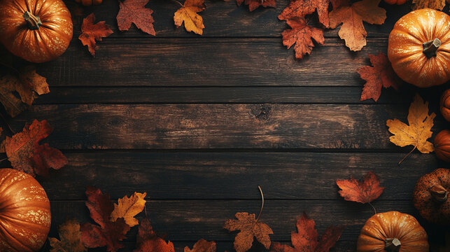 autmn with pumpkin and maple leaves