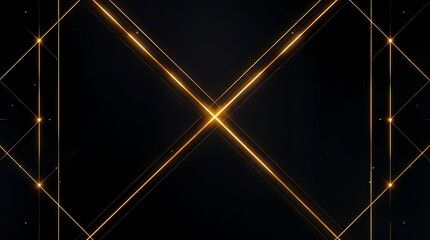Black and gold geometric pattern is centered against a dark background. Fine gold lines form a diamond with an intersection, suggestive of a logo or design element