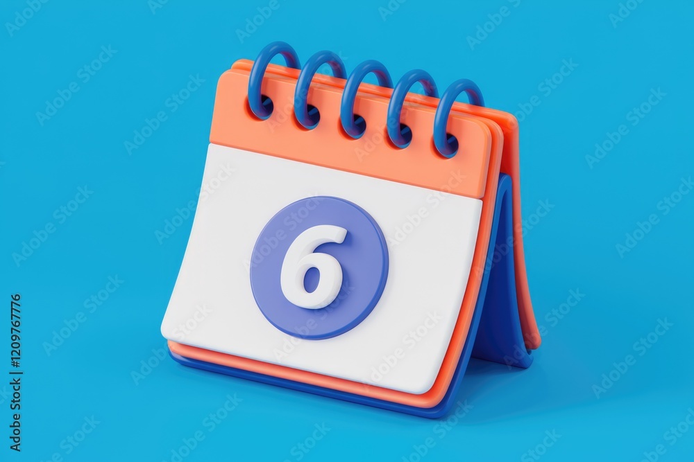 Poster a 3d render of a cute mini calendar showing the sixth day of the month.