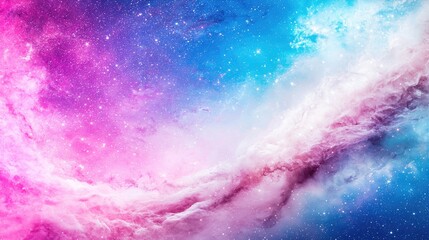 Fototapeta premium Vibrant pink and blue nebula swirling across deep space filled with distant stars.