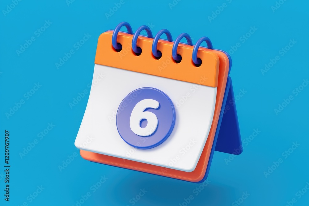 Poster A 3D rendering of a colorful desk calendar showing the sixth day of the month.