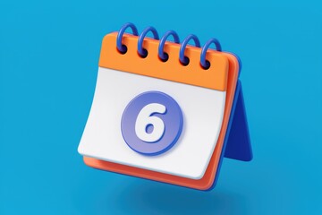 A 3D rendering of a colorful desk calendar showing the sixth day of the month.