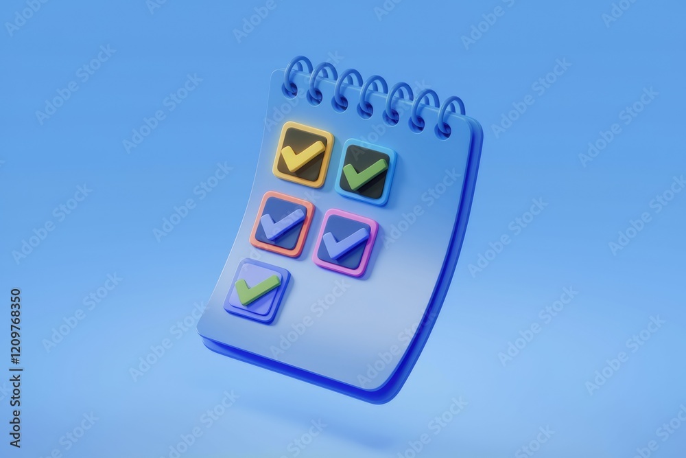 Aufkleber A blue notepad with colorful checkmarks symbolizes task completion and productivity.