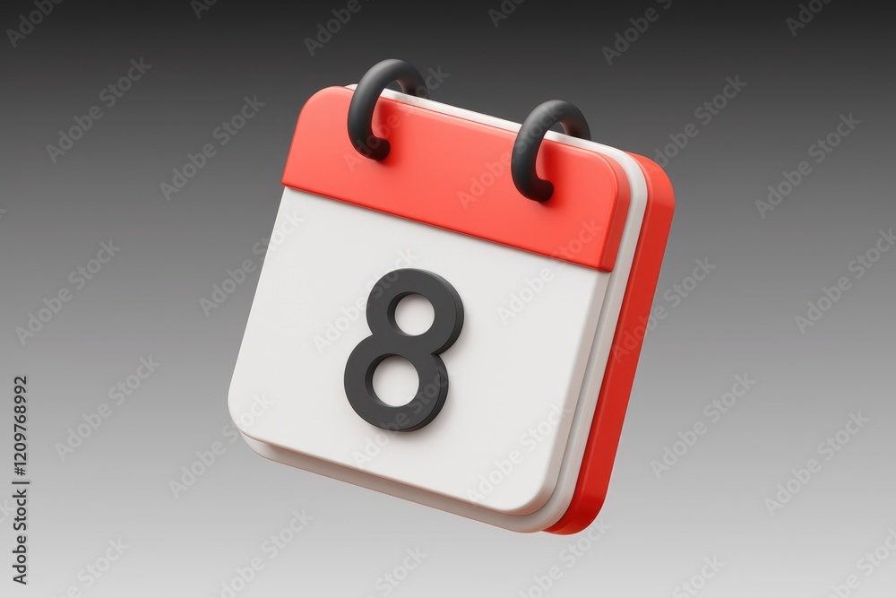 Poster A 3D rendered red and white calendar icon displaying the number eight.