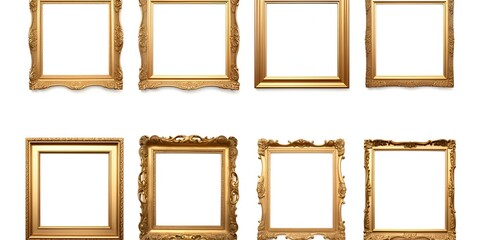 Set of Golden Vintage Frames Isolated on White Background