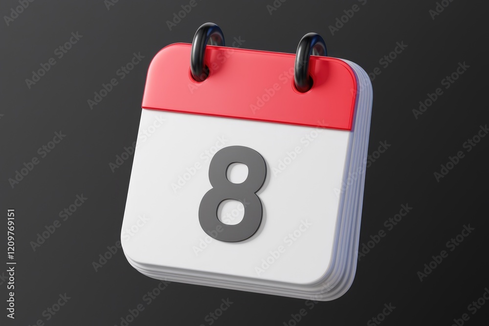 Aufkleber a 3d rendered image of a red and white calendar showing the number 8.