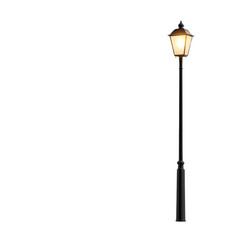 A vintage street lamp glowing softly in the night, illuminating the surroundings.
