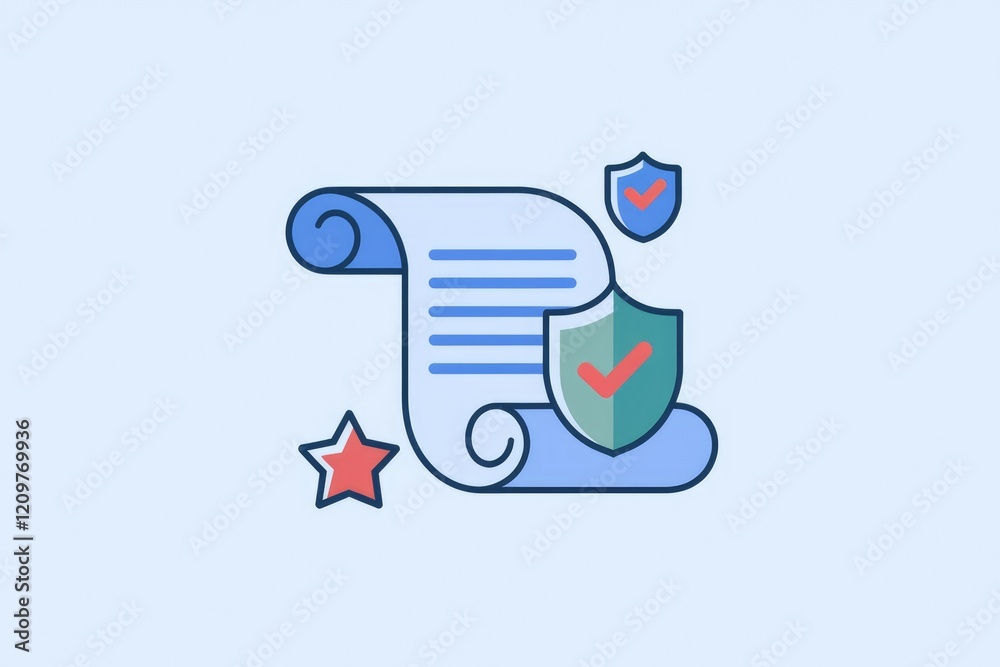 Poster Secure document with checkmarks and star, signifying safety and approval.