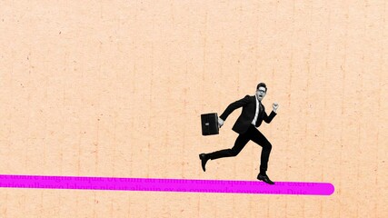 Motion poster collage video of dissatisfied businessman carry briefcase open book education documentation academic