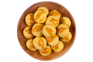 Nastar cake on a wooden serving plate isolated transparent
