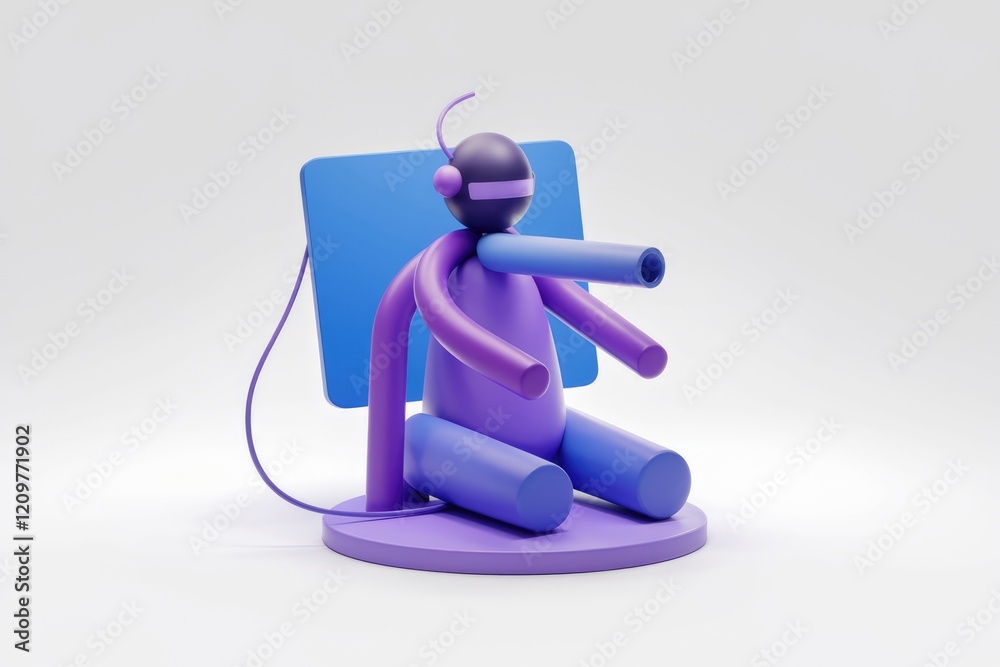 Aufkleber Abstract 3D rendering of a stylized robot interacting with a screen, showcasing vibrant colors and playful design.