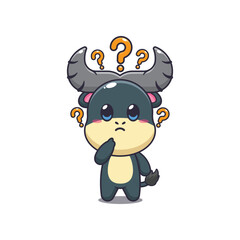 buffalo mascot cartoon character vector illustration is confused.