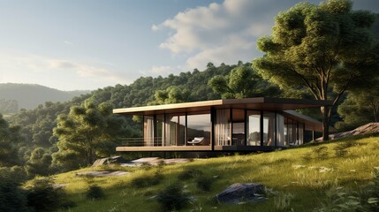 A photo of a Prefab Home Surrounded by Green Lush