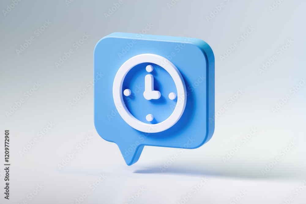 Aufkleber A 3D rendered blue speech bubble icon displaying a clock, signifying time management or scheduling.