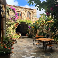 Charming Courtyard in Ajaccio with Colorful Flowers and Decor