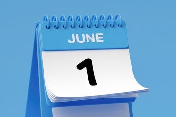 A blue desk calendar shows June 1st, signifying the start of a new month.