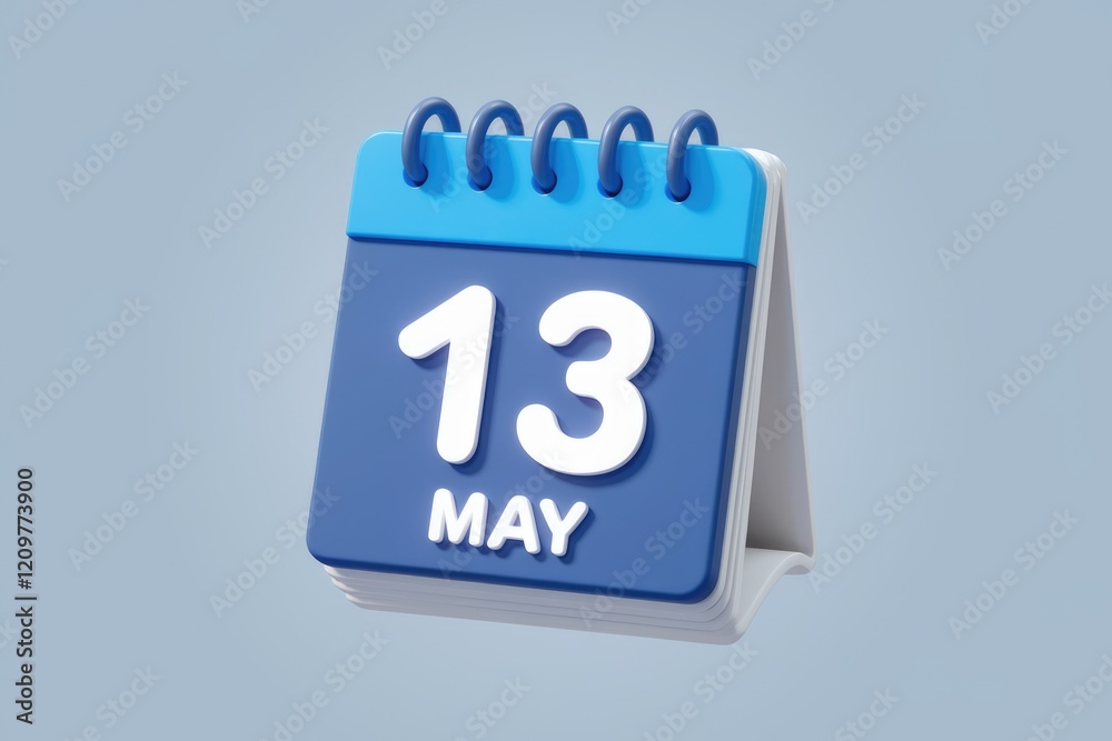 Poster a 3d rendering of a blue mini calendar showing may 13th.