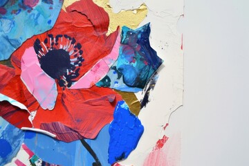 Abstract flower ripped paper art painting collage