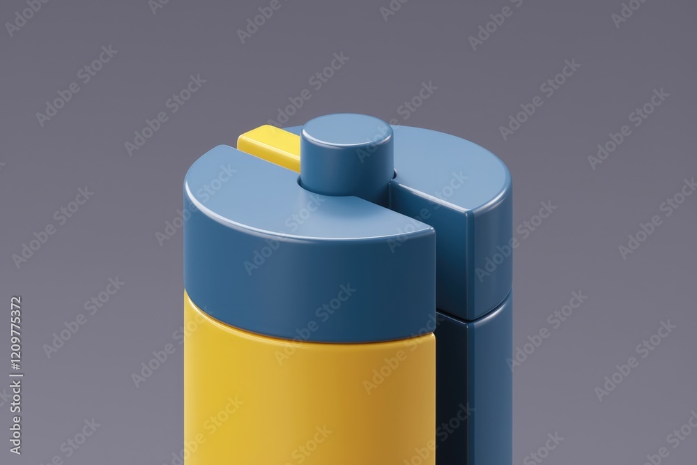 Poster Abstract 3D render of a cylindrical object composed of blue and yellow segments.