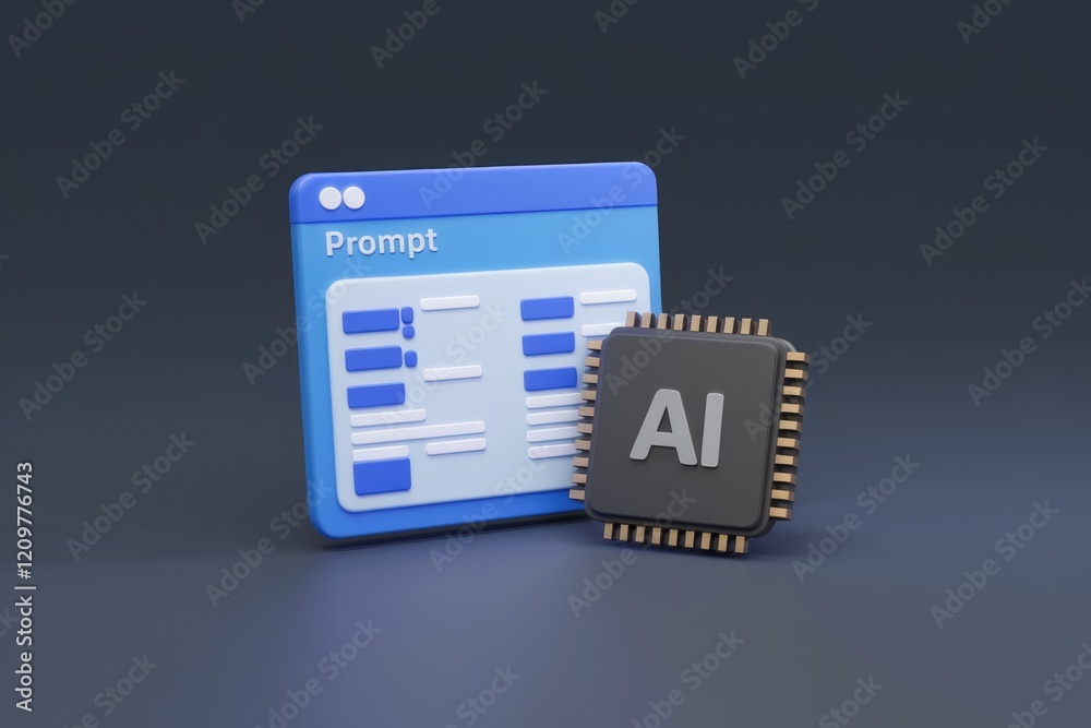 Aufkleber AI prompt interface with a microchip;  AI processing of user input.
