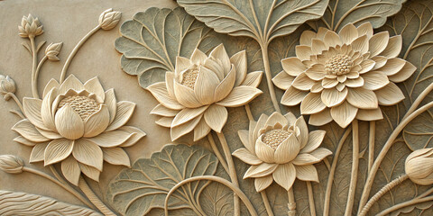 An Intricate Bas Relief Sculpture of Flowers Showcasing Artistic Craftsmanship