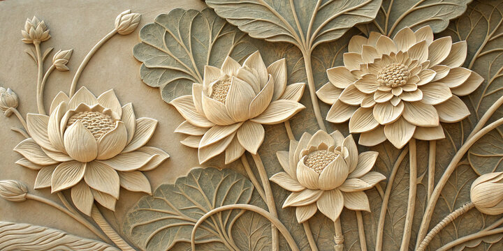 An Intricate Bas Relief Sculpture of Flowers Showcasing Artistic Craftsmanship