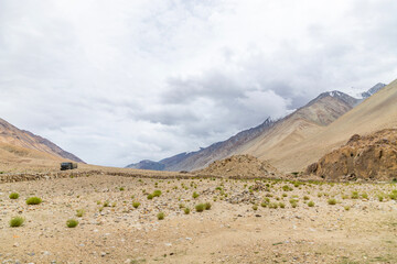 Himalayan mountain view at Muglib village in Ladakh, passing through the Pangong Lake Road in Ladakh, India.