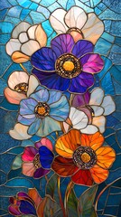 Stained Glass Floral Art - Vibrant Flower Mosaic Design