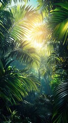 Tropical serenity palm fronds against a bright cyan sky