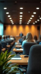 Elegant conference room atmosphere with soft lighting and atypical figures