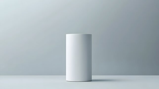 A tall, elegant white podium on a soft, monochrome gray background, perfect for showcasing products.