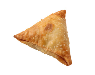 Delicious samosa isolated on a white transparent background cutout, showcasing crispy golden texture and triangular shape