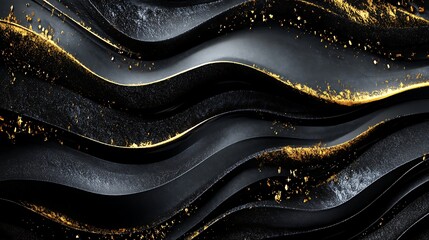 Abstract Black And Gold Wavy Texture Background