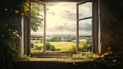 Countryside Window views meadow view window natural nature landscape scene scenery wallpaper...