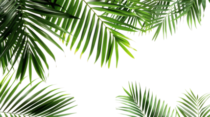 Collection of tropical green palm leaves with detailed veins, isolated on white background