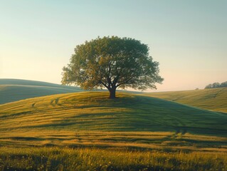 Fototapeta premium Alone tree on hill in different season, minimalistic photograph