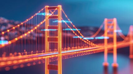 Fototapeta premium Online courses idea. Stunning illuminated bridge at dusk showcasing modern engineering and design.
