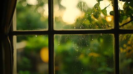 Naklejka premium A Rainy Day View Through a Dusty Window Pane