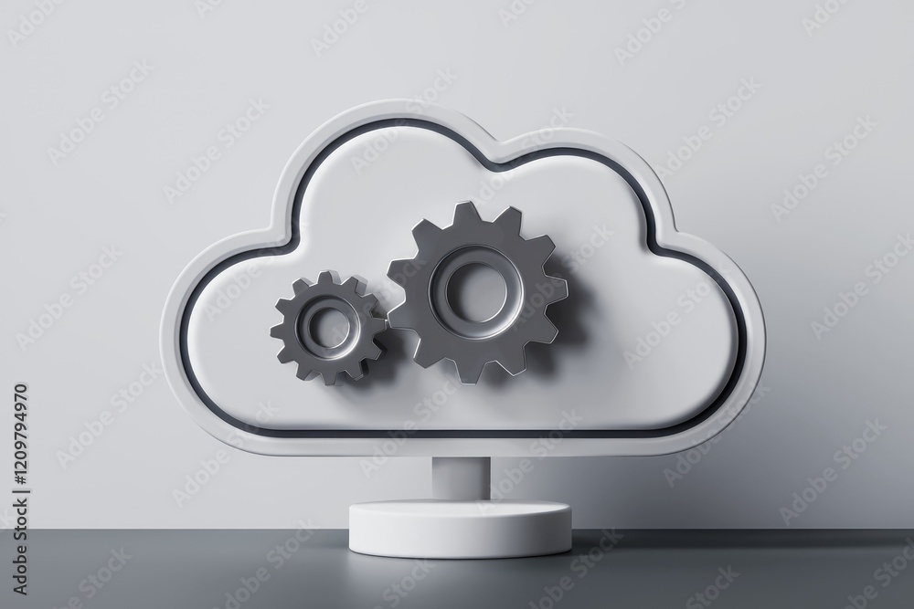 Leinwandbilder Cloud computing gears symbolize efficient and automated data management and processing.