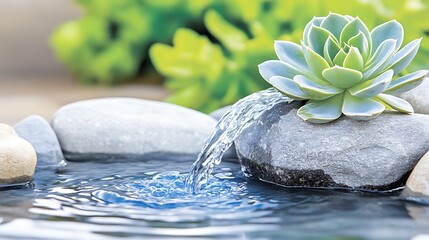 Fototapeta premium Serene Succulent Waterfall Zen Garden Tranquil Water Feature