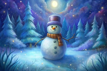 Happy Snowman in Winter 