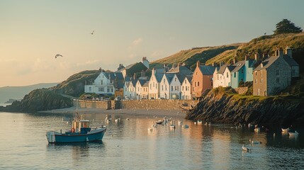 Obraz premium Tranquil Coastal Village with Colorful Houses and Serene Waters