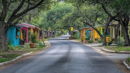 Vibrant Village Street: A Colorful Row of Houses
